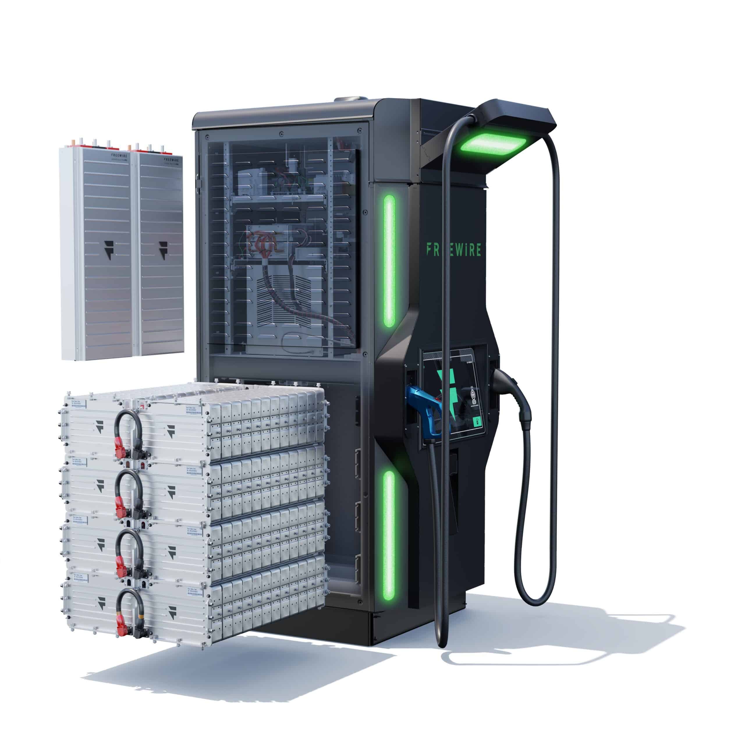 An exploded view of a Boost Charger unit from FreeWire Technologies