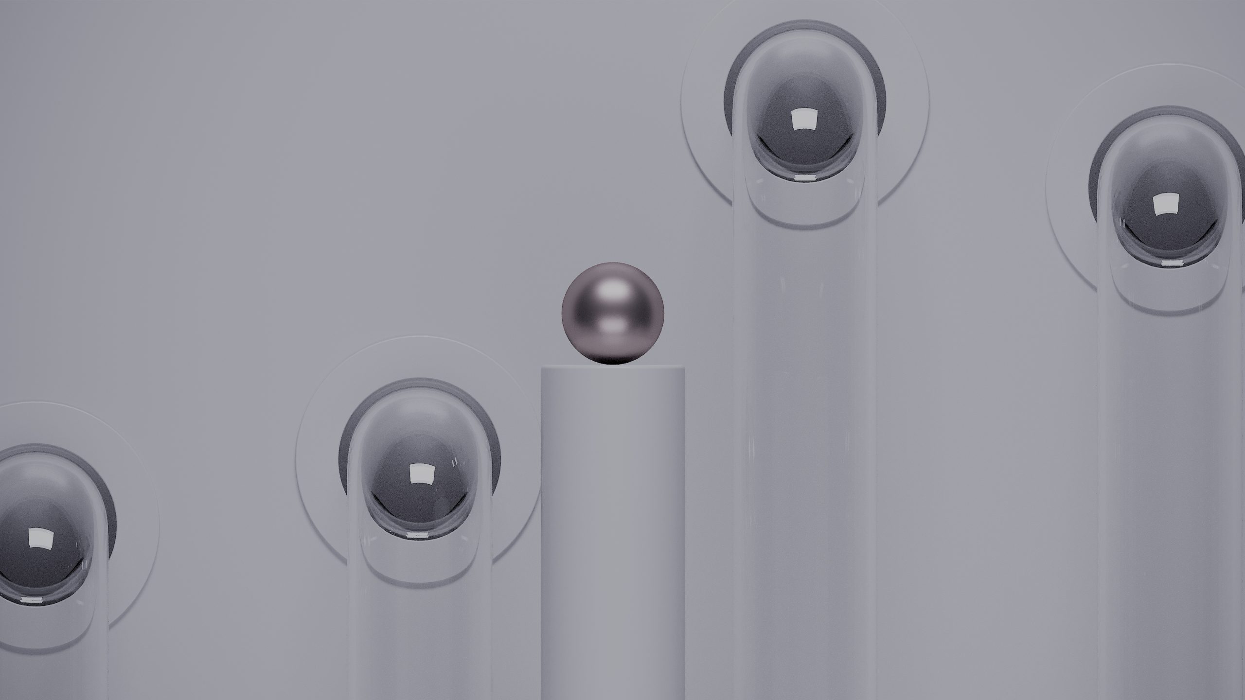 Silver spheres atop columns and tubes, symbolising growth and career opportunities at Tharsus.